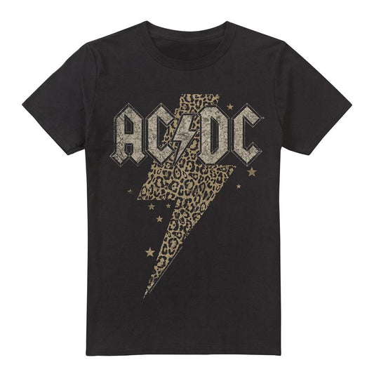 Black - Front - AC-DC Mens Leopard Print Bolt T-Shirt