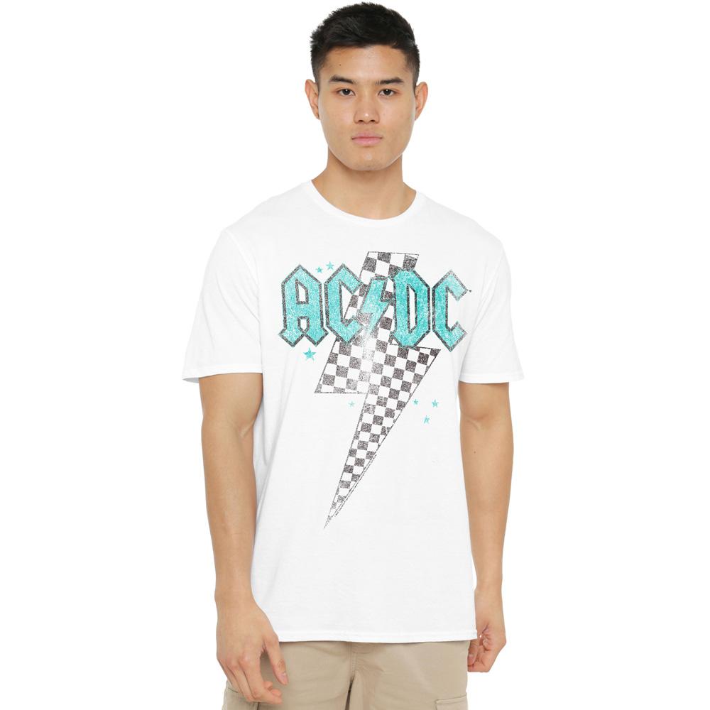 White - Side - AC-DC Mens Skewed Checkerboard Bolt T-Shirt