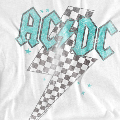 White - Pack Shot - AC-DC Mens Skewed Checkerboard Bolt T-Shirt