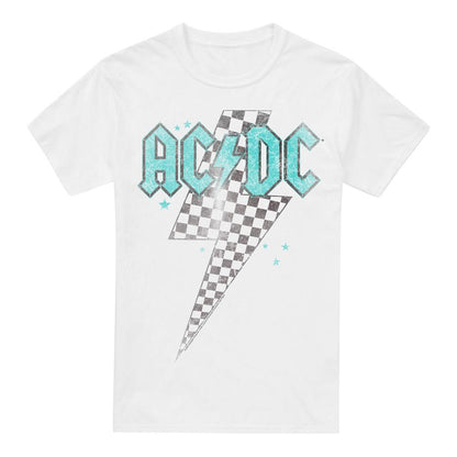 White - Front - AC-DC Mens Skewed Checkerboard Bolt T-Shirt
