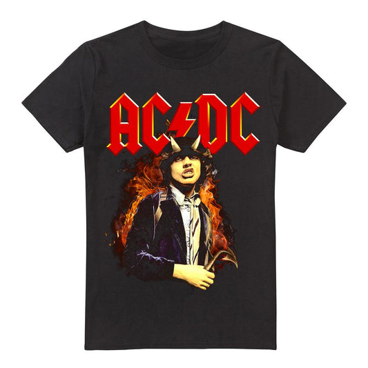 Black - Front - AC-DC Mens Fire And Horns T-Shirt