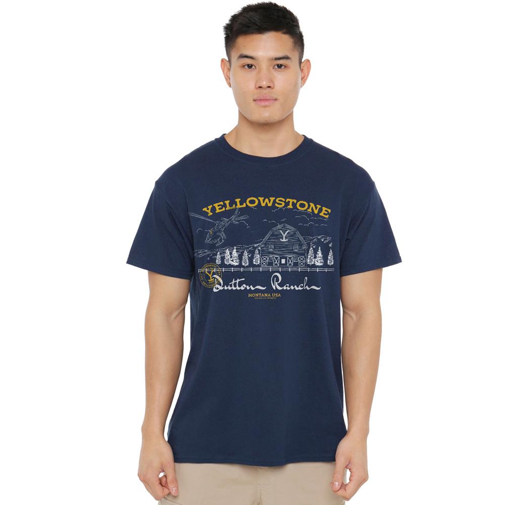 Navy - Side - Yellowstone Mens Dutton Ranch Helicopter T-Shirt