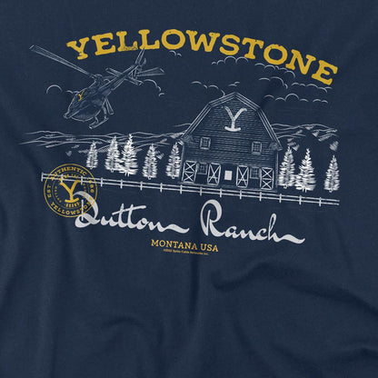 Navy - Pack Shot - Yellowstone Mens Dutton Ranch Helicopter T-Shirt