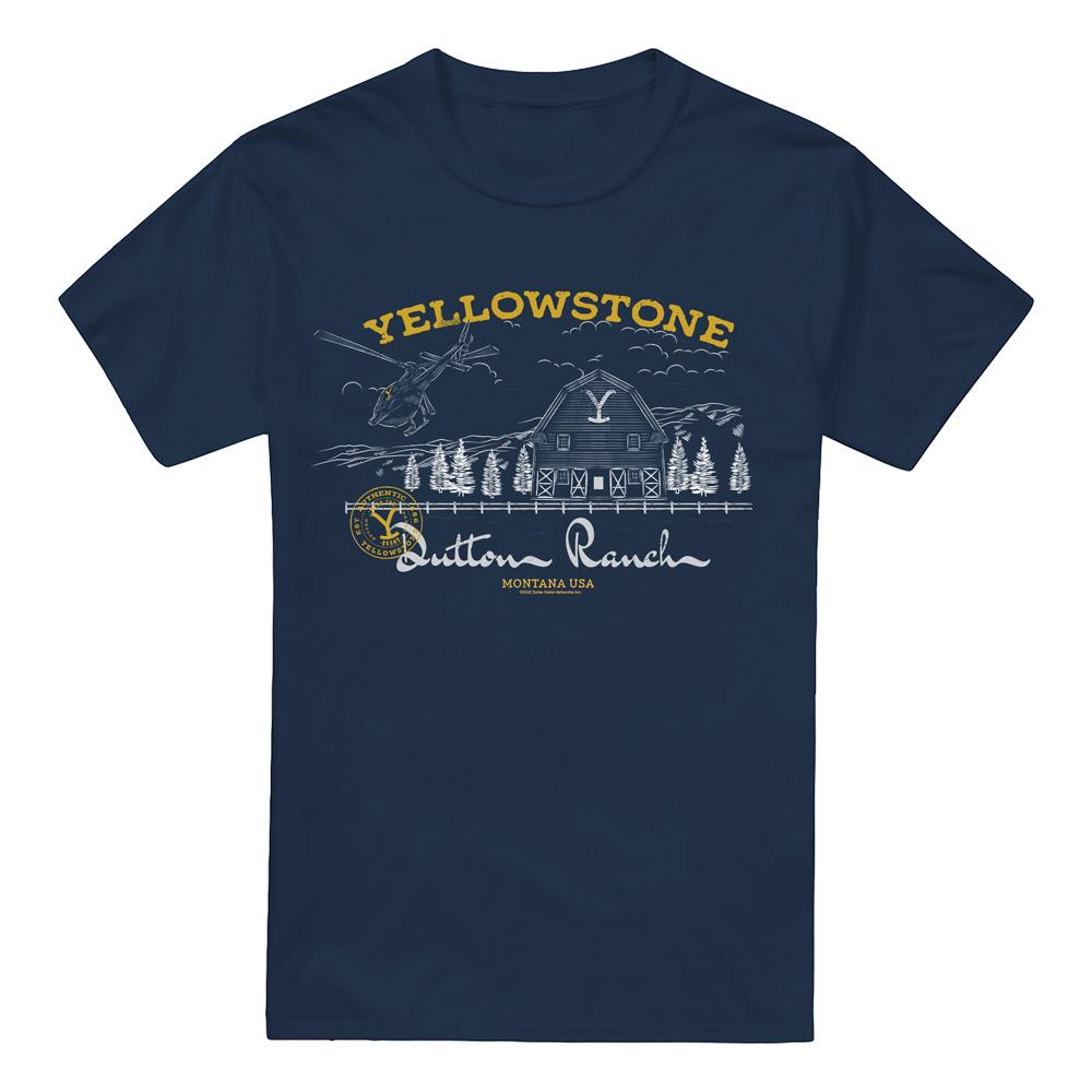 Navy - Front - Yellowstone Mens Dutton Ranch Helicopter T-Shirt