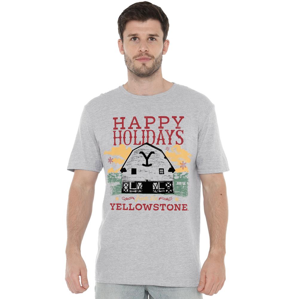 Sport Heather - Side - Yellowstone Mens Happy Holidays Christmas T-Shirt
