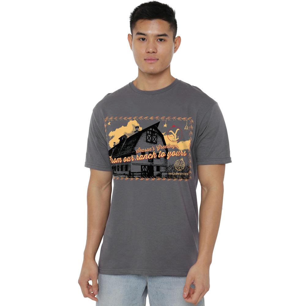 Charcoal - Lifestyle - Yellowstone Mens Seasons Greetings From The Yellowstone Christmas T-Shirt