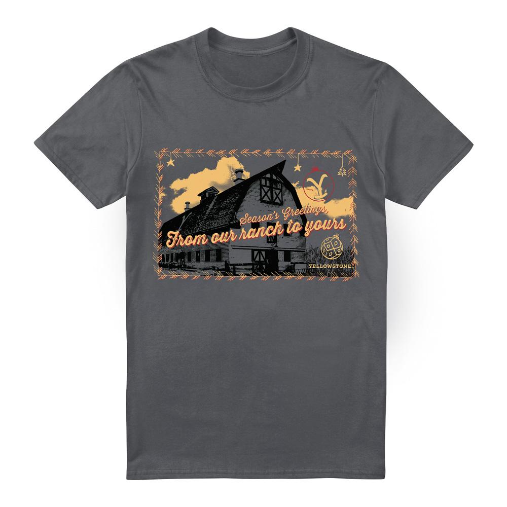 Charcoal - Front - Yellowstone Mens Seasons Greetings From The Yellowstone Christmas T-Shirt