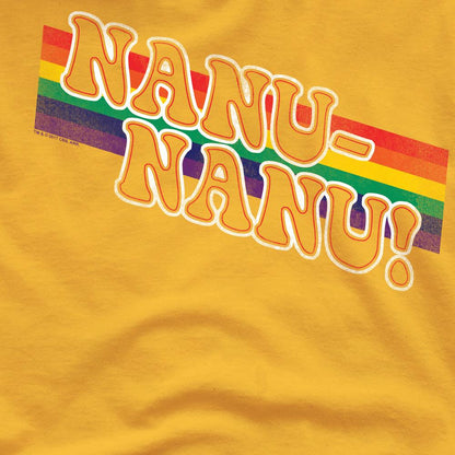 Gold - Pack Shot - Mork And Mindy Mens Nanu Rainbow T-Shirt