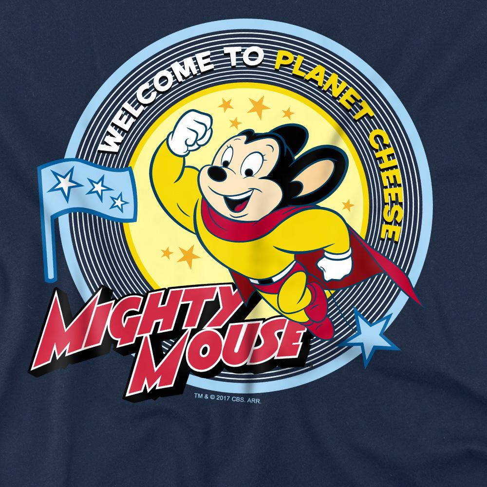 Navy - Side - Mighty Mouse Mens Planet Cheese T-Shirt
