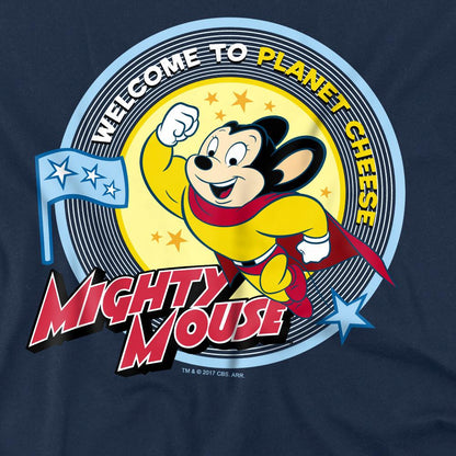 Navy - Side - Mighty Mouse Mens Planet Cheese T-Shirt