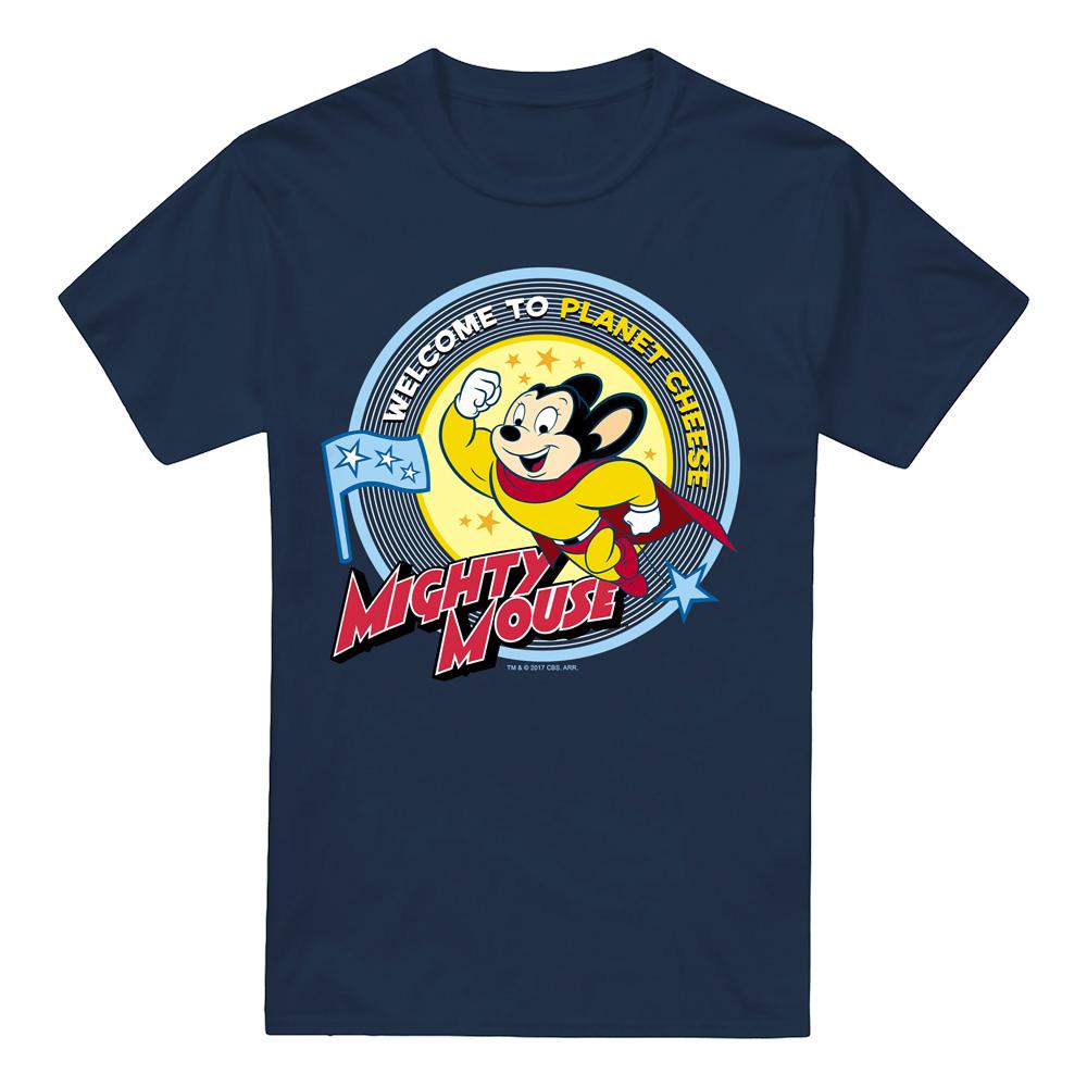Navy - Front - Mighty Mouse Mens Planet Cheese T-Shirt
