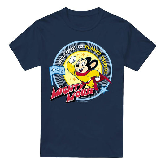 Navy - Front - Mighty Mouse Mens Planet Cheese T-Shirt