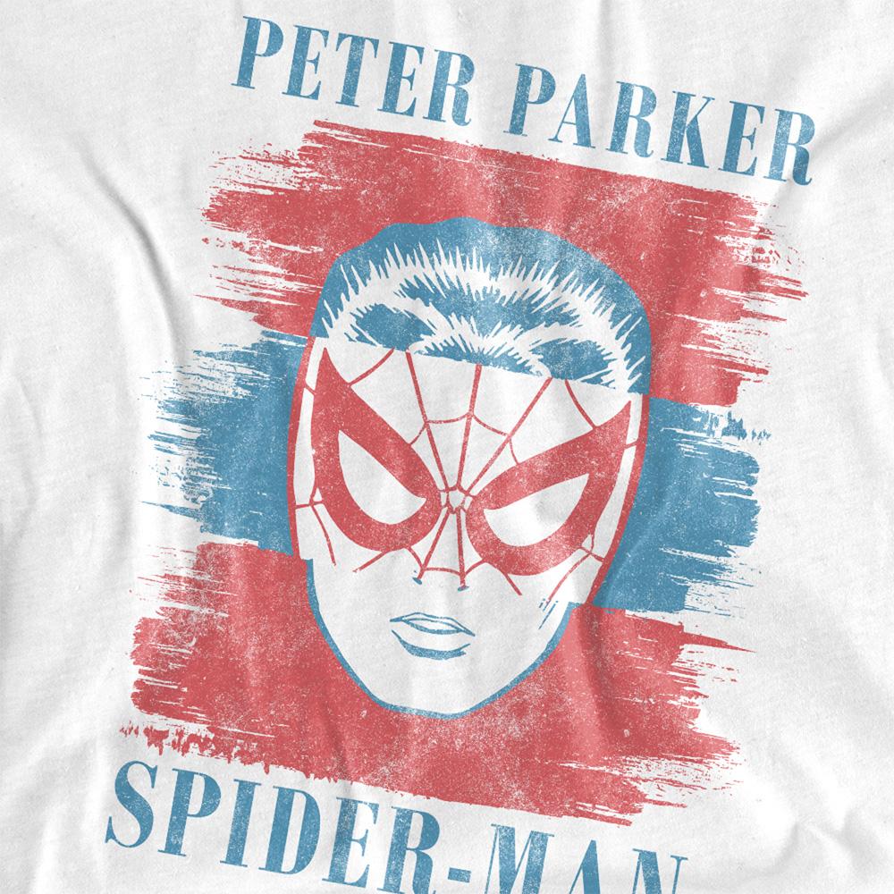 White - Side - Spider-Man Unisex Adult Peter Parker Striped T-Shirt