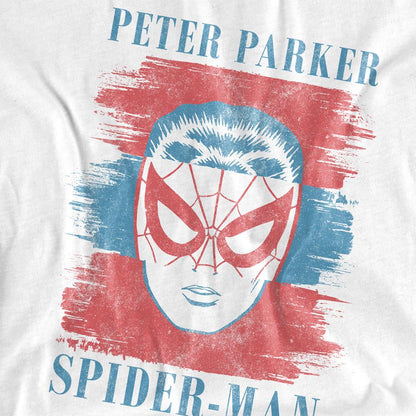 White - Side - Spider-Man Unisex Adult Peter Parker Striped T-Shirt