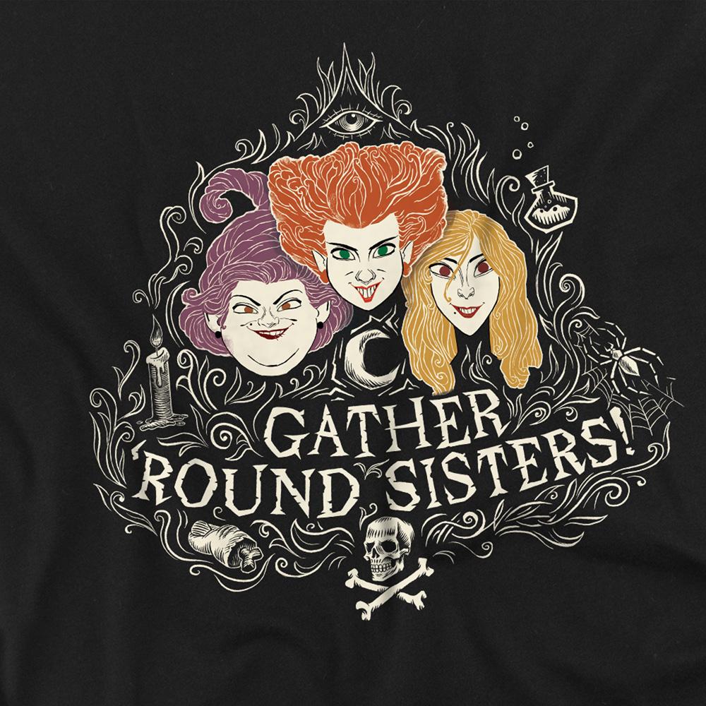Black - Side - Hocus Pocus Unisex Adult Gather Round Sisters Sanderson Sisters T-Shirt