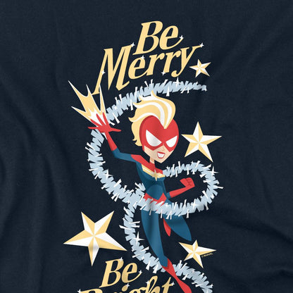 Navy - Side - Captain Marvel Unisex Adult Be Merry Be Bright T-Shirt