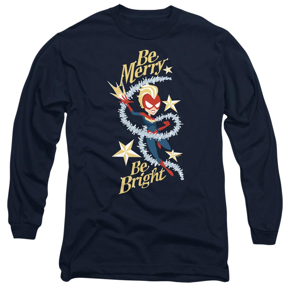Navy - Front - Captain Marvel Unisex Adult Be Merry Be Bright T-Shirt