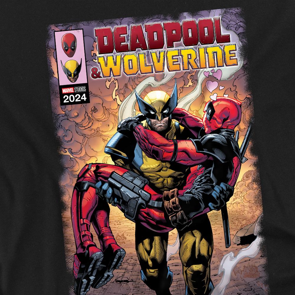Black - Side - Deadpool & Wolverine Unisex Adult Wolverine Saves Deadpool Comic T-Shirt