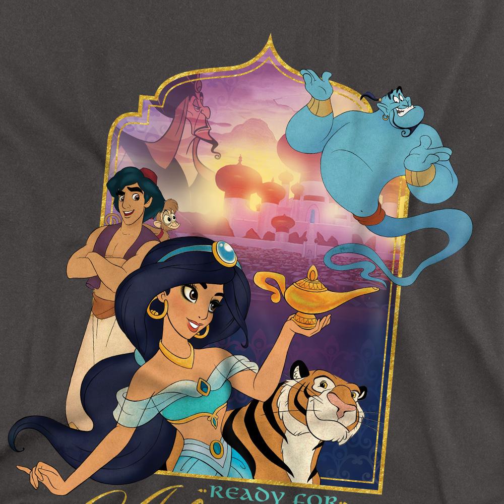 Charcoal - Side - Aladdin Unisex Adult Are Ready For Adventure Jasmine Abu Rajah Genie T-Shirt