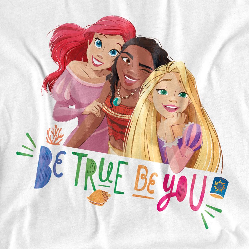 White - Side - Disney Princess Unisex Adult Be True, Be You Ariel Moana Rapunzel T-Shirt