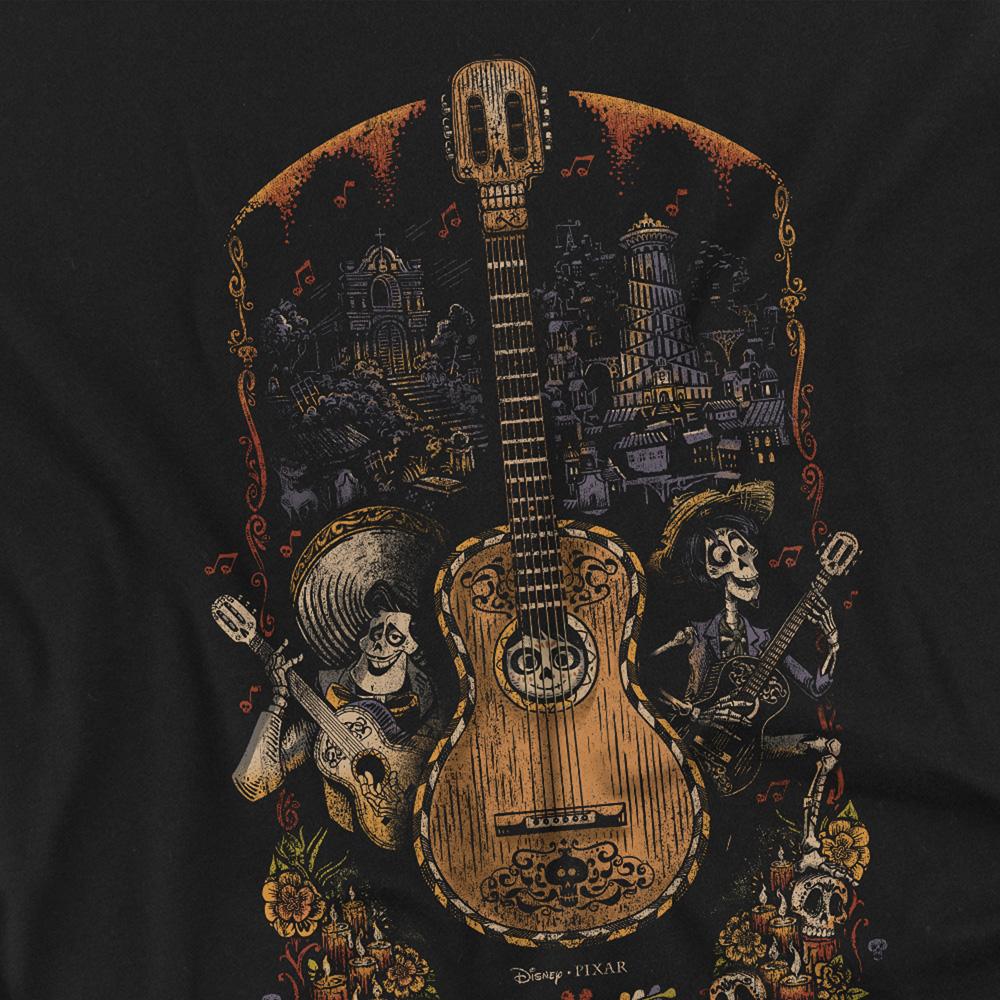 Black - Side - Coco Unisex Adult Ernesto Miguel Hector Painted Poster With Guitar T-Shirt