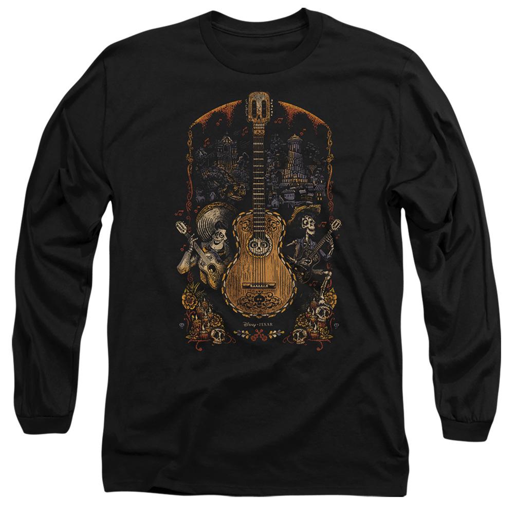 Black - Front - Coco Unisex Adult Ernesto Miguel Hector Painted Poster With Guitar T-Shirt