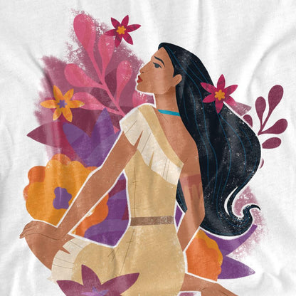 White - Side - Pocahontas Unisex Adult Flowers T-Shirt