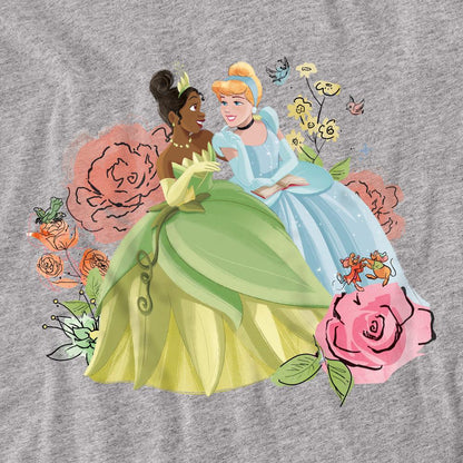 Sport Heather - Side - Disney Princess Unisex Adult In The Garden Tiana And Cinderella T-Shirt