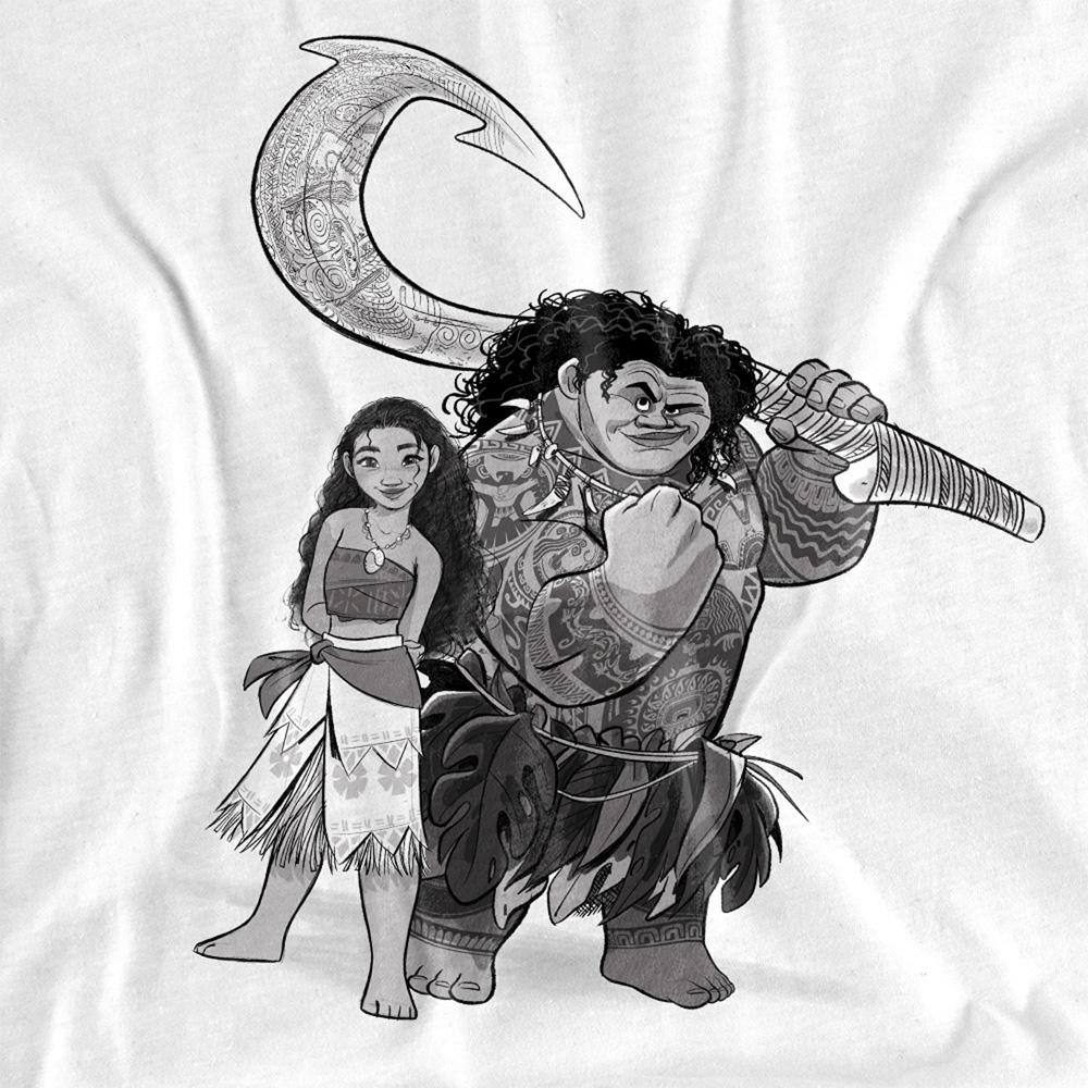 White - Side - Moana Unisex Adult Maui Moana Sketch T-Shirt