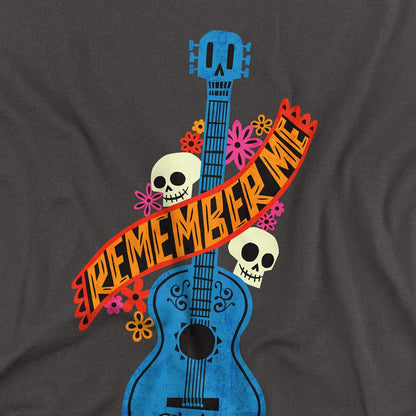 Charcoal - Side - Coco Unisex Adult Remember Me Guitar With Skulls T-Shirt