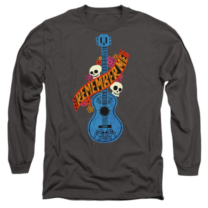 Charcoal - Front - Coco Unisex Adult Remember Me Guitar With Skulls T-Shirt