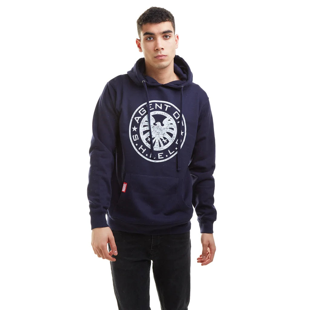 Navy-White - Back - Marvel Mens Shield Hoodie