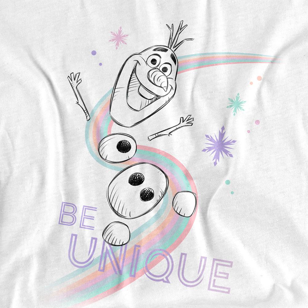 White - Side - Frozen Unisex Adult Be Unique Olaf Rainbow T-Shirt