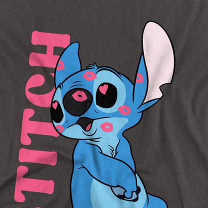 Charcoal - Side - Lilo & Stitch Unisex Adult Covered In Kisses T-Shirt