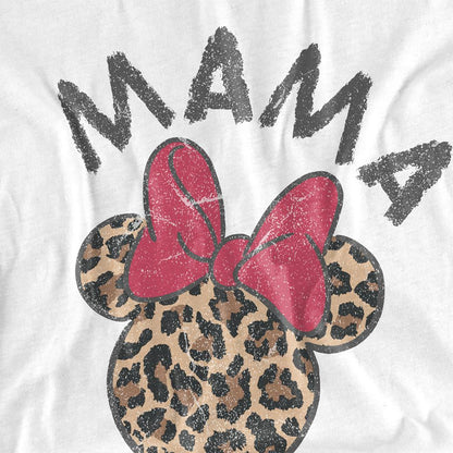 White - Side - Disney Unisex Adult Mama Minnie Mouse Leopard Print Mothers Day T-Shirt