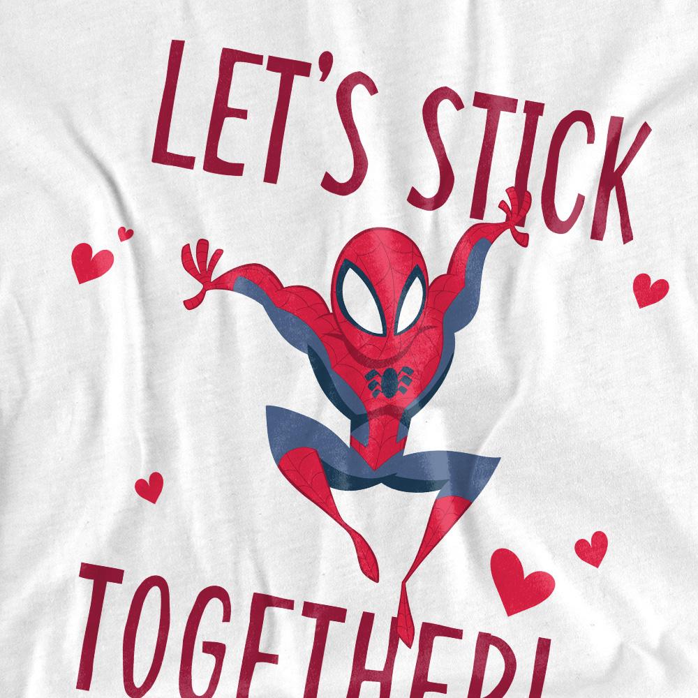 White - Side - Spider-Man Unisex Adult Stick Together Valentine`s Day T-Shirt
