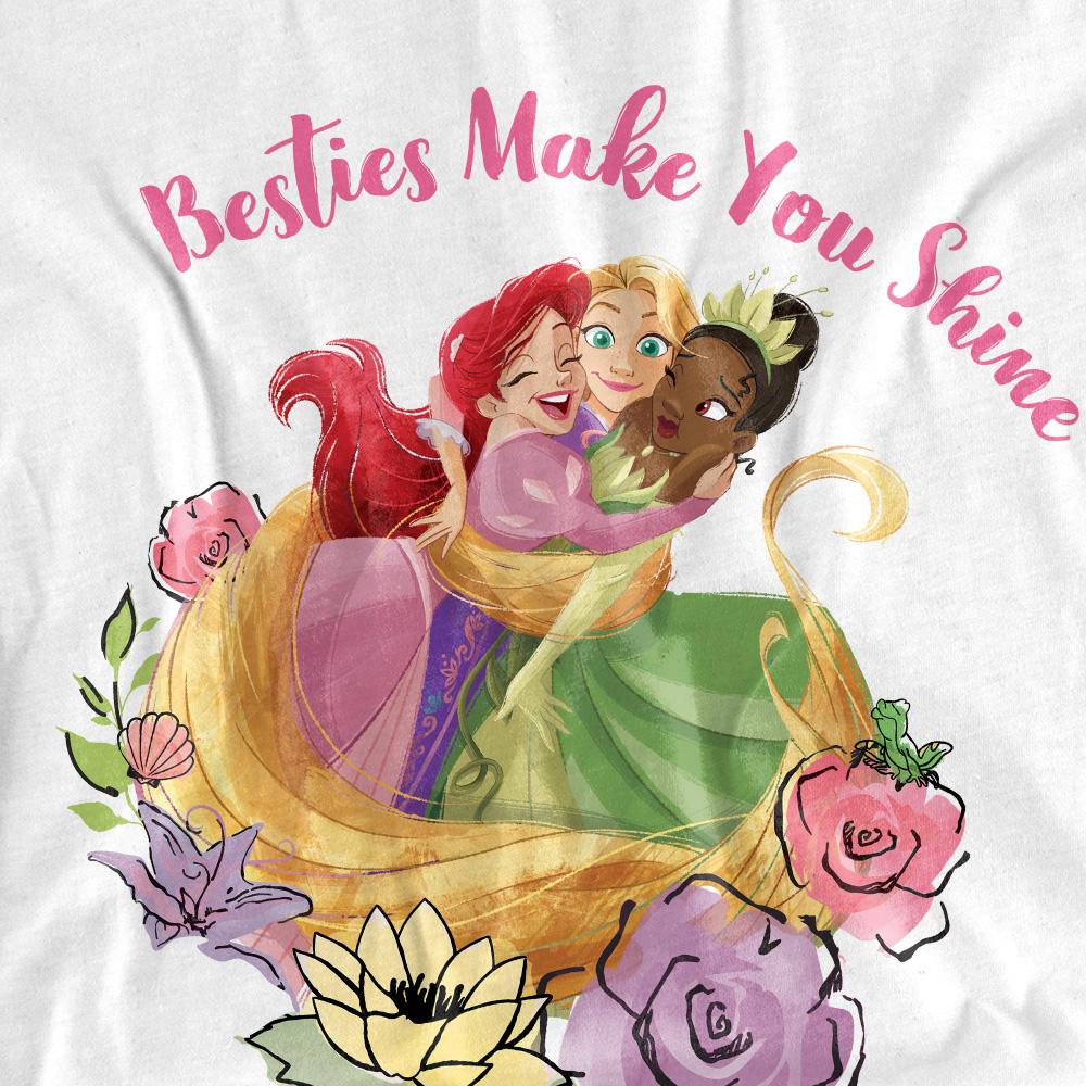 White - Side - Disney Princess Unisex Adult Besties Shine Ariel Rapunzel Tiana T-Shirt