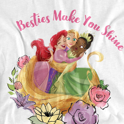 White - Side - Disney Princess Unisex Adult Besties Shine Ariel Rapunzel Tiana T-Shirt