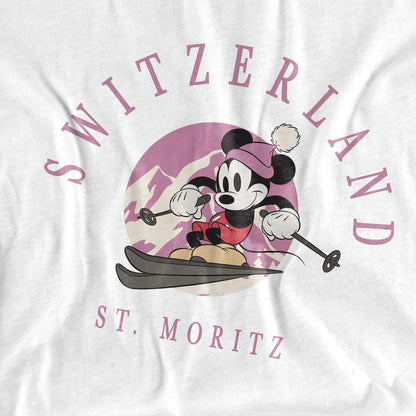 White - Side - Disney Unisex Adult Switzerland Mickey Mouse T-Shirt
