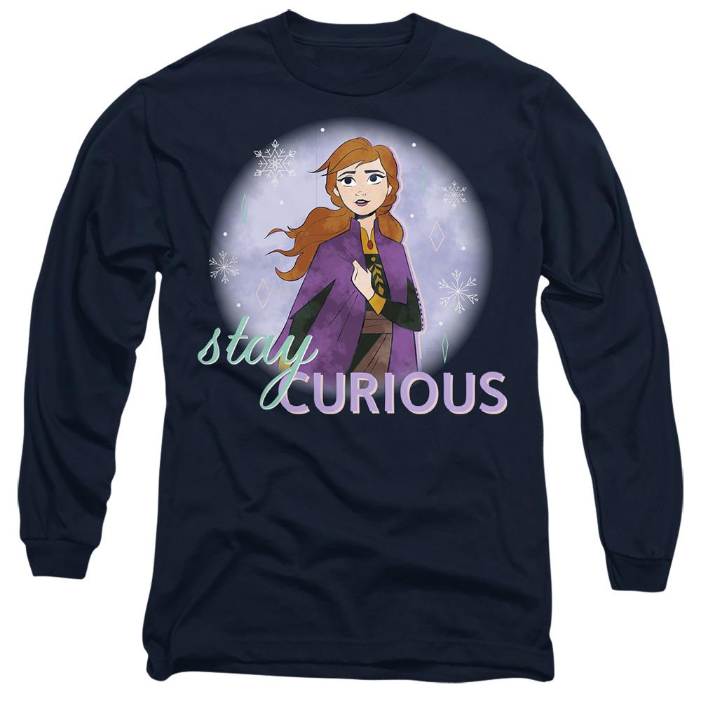 Navy - Front - Frozen Unisex Adult Stay Curious Anna T-Shirt