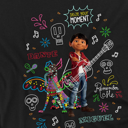 Black - Side - Coco Unisex Adult Miguel Dante Movie Quotes And Colourful Doodles T-Shirt