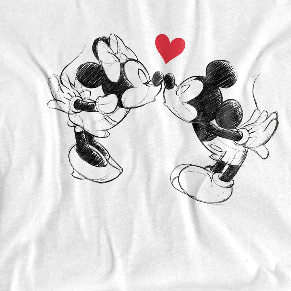 White - Side - Disney Unisex Adult Mickey & Minnie Mouse Kiss Sketch Valentine`s Day T-Shirt