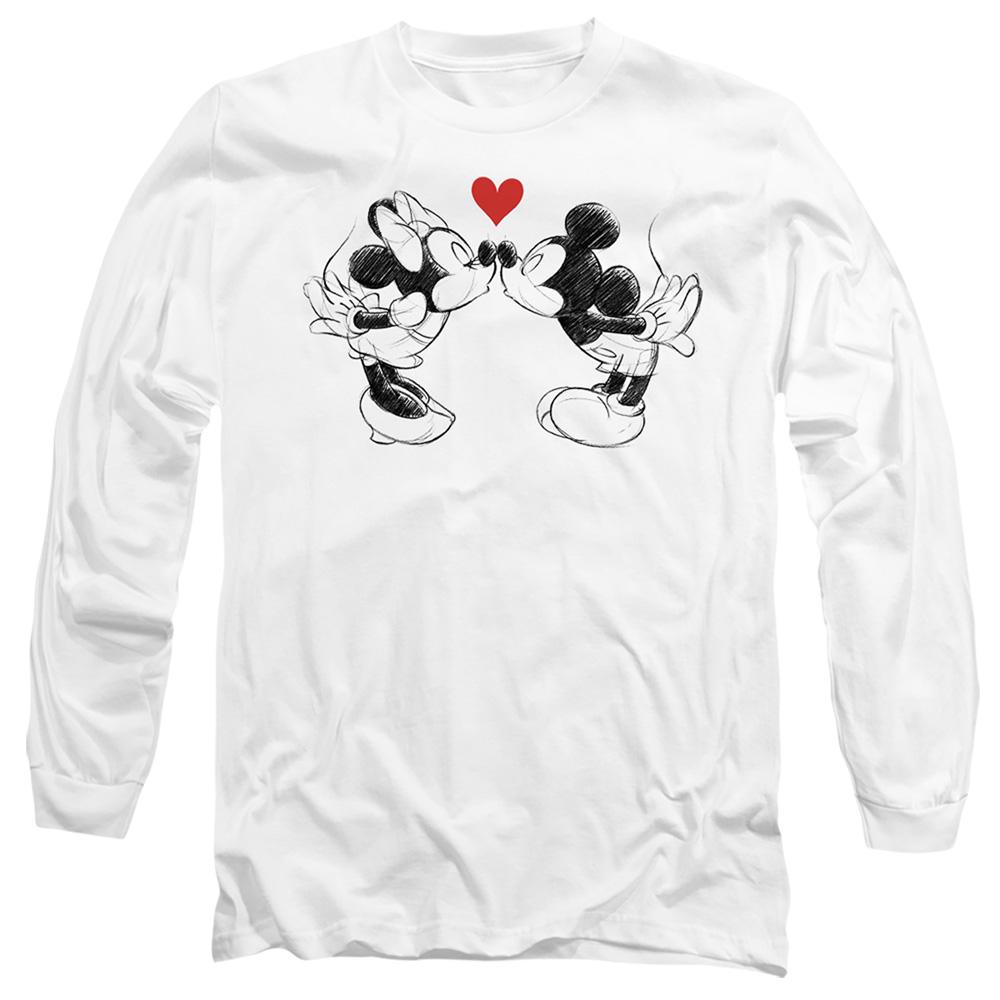 White - Front - Disney Unisex Adult Mickey & Minnie Mouse Kiss Sketch Valentine`s Day T-Shirt