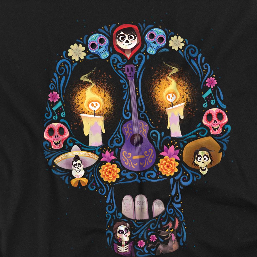 Black - Side - Coco Unisex Adult Day Of The Dead Ernesto Miguel Hector Skull T-Shirt