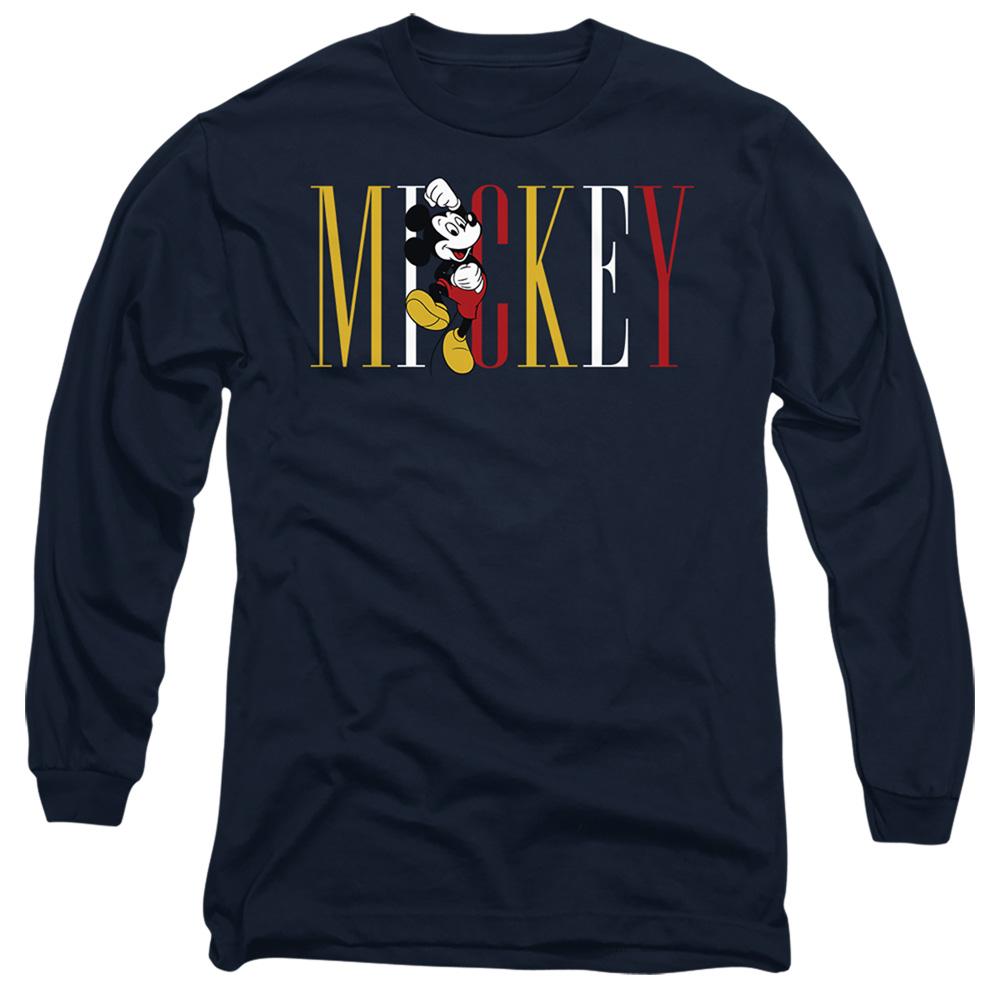 Navy - Front - Disney Unisex Adult Mickey Mouse Multicolour Name T-Shirt