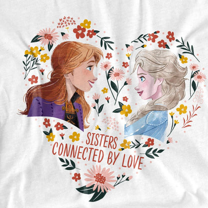 White - Side - Frozen Unisex Adult Sisters Connected By Love Elsa Anna Valentine`s Day T-Shirt