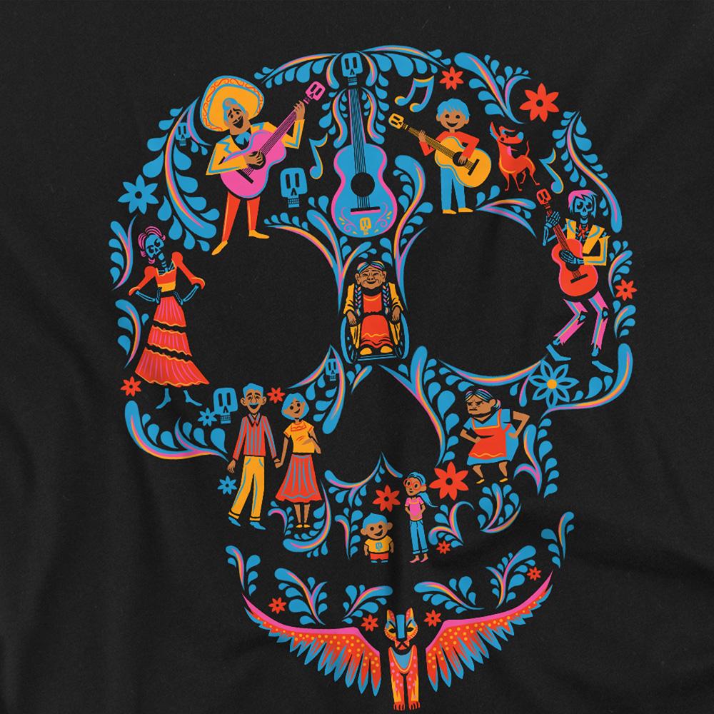 Black - Side - Coco Unisex Adult Day Of The Dead Rivera Family Skull T-Shirt