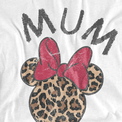 White - Side - Disney Unisex Adult Mum Minnie Mouse Leopard Print Mothers Day T-Shirt