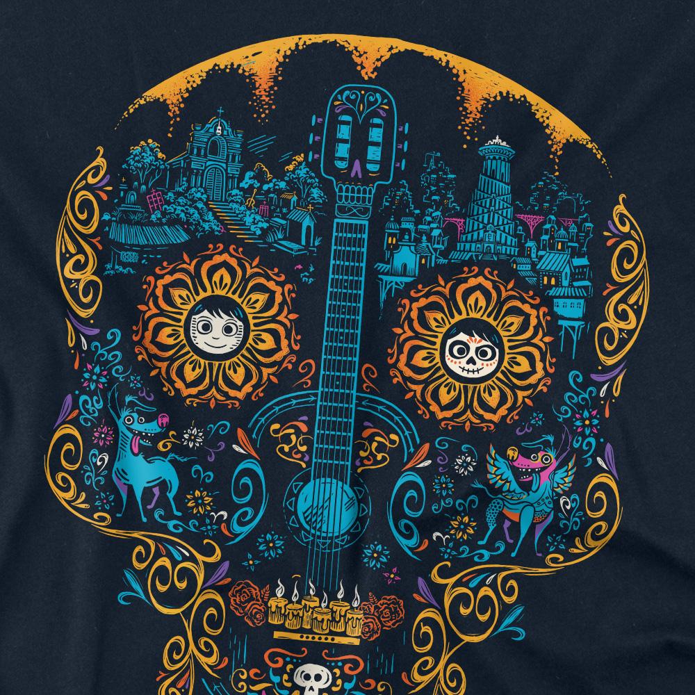Navy - Side - Coco Unisex Adult Day Of The Dead Miguel Dante Colourful Skull T-Shirt