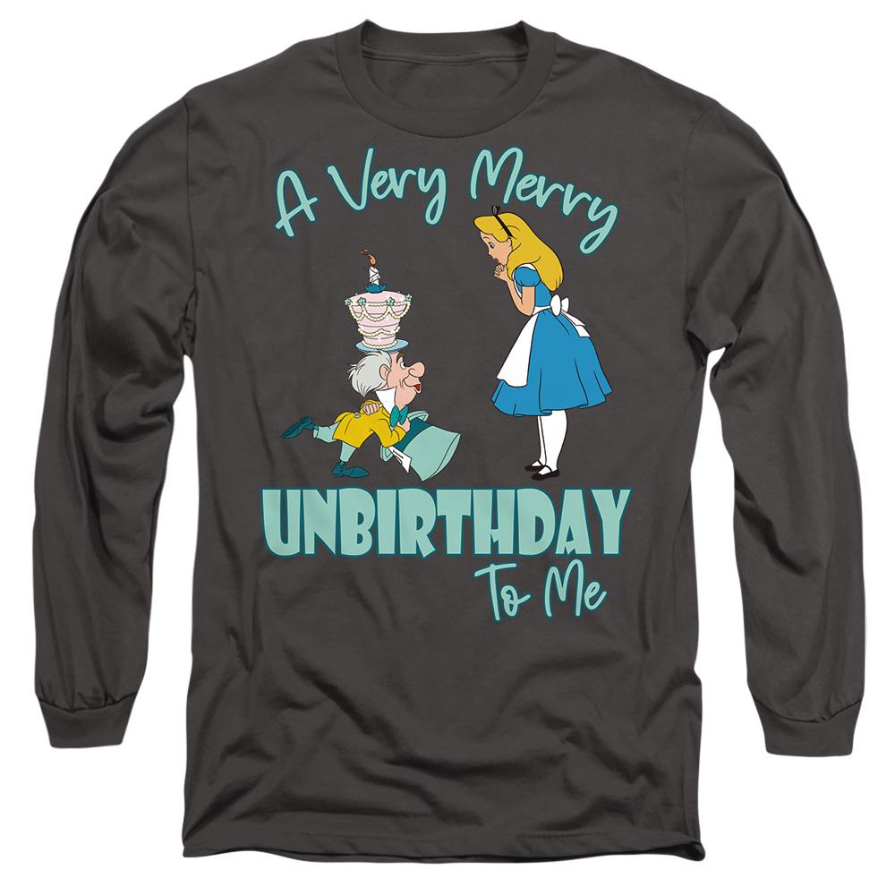 Charcoal - Front - Alice In Wonderland Unisex Adult Very Merry Unbirthday To Me T-Shirt